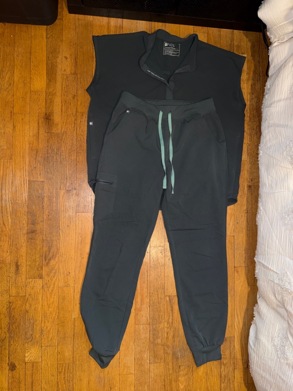 Grey Scrub Set with Mint Drawstring- pants medium tall, top large